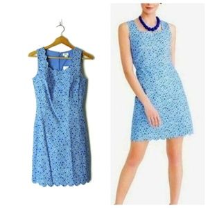 J. Crew Factory Scalloped Edge Basketweave Dress blue